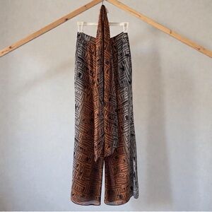 Bebe Sheer Wide‑Leg Pants + Matching Scarf | Size 2 | Resort Glam